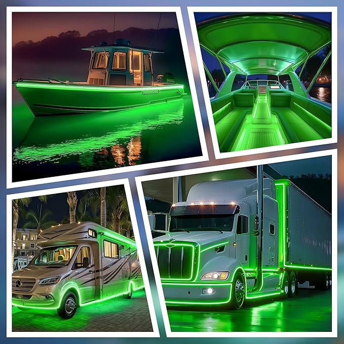 SHUNLEE Led Boat Lights Green 20FT, IP67 COB Waterproof Marine Pontoon Led Lights, Boat Interior Strip Lights for Pontoon, Deck, Night Fishing, Kayak, RV, Bass (20FT-Green)