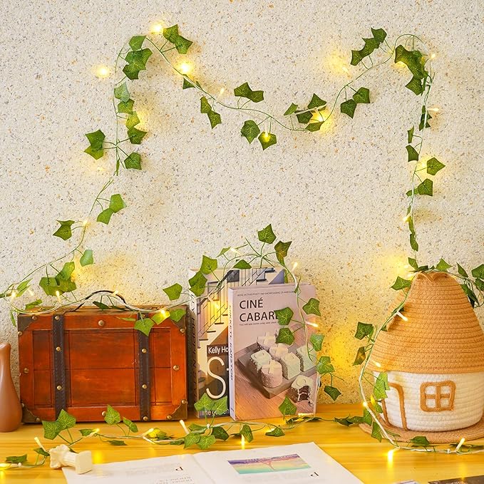 KASZOO 33FT 100 LED Ivy Vine Lights - PVC Plug in Leaf String Lights with Remote & Timer, Pre-Wrapped Garland for Bedroom Wall Garden Decor