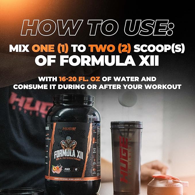 Formula XII Intra Workout Carbs & Post Workout Recovery Powder, Rapidly Absorbed Instant Energy, Boost Exercise Performance, Strength, Endurance & Hydration, 12 Science-Backed Ingredients (Peach)