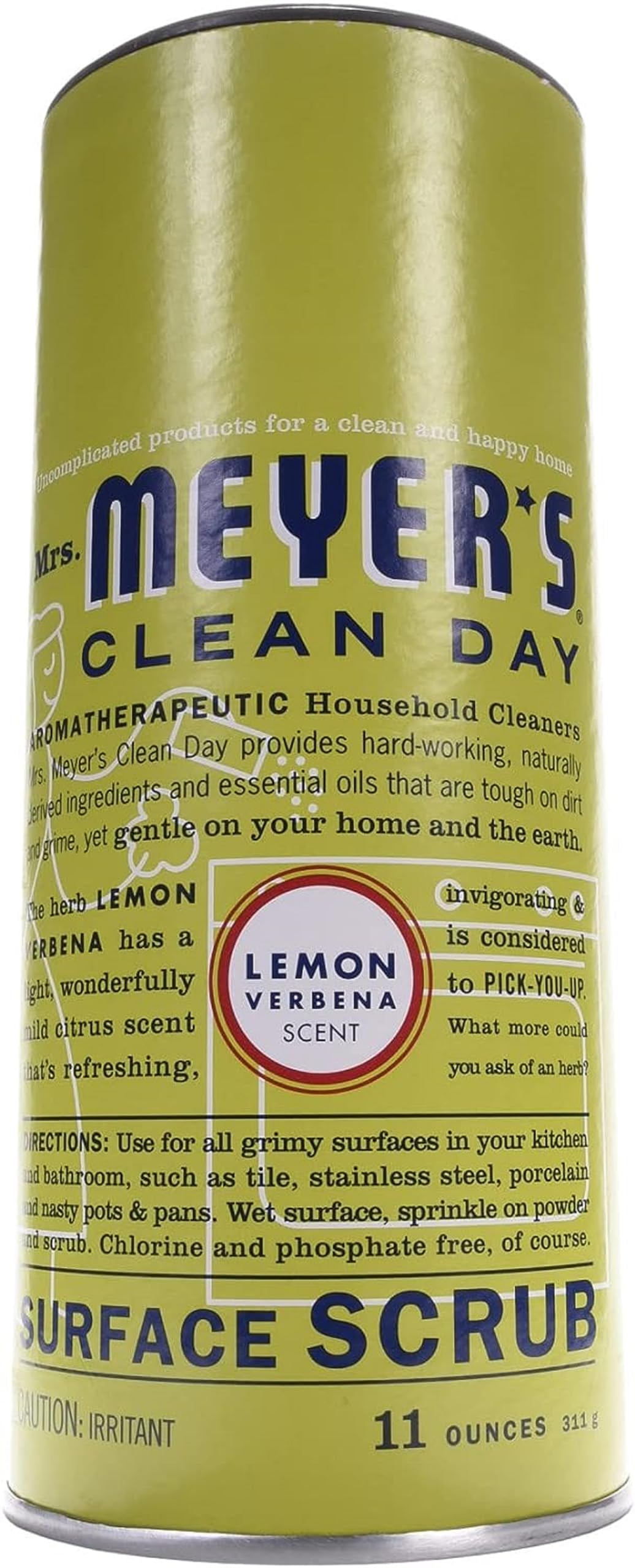 MRS. MEYERS CLEAN DAY Poudre à récurer multi-usage anti-rayures Élimine la crasse sur les surfaces de cuisine et de salle de bain Verveine citronnée 312 g