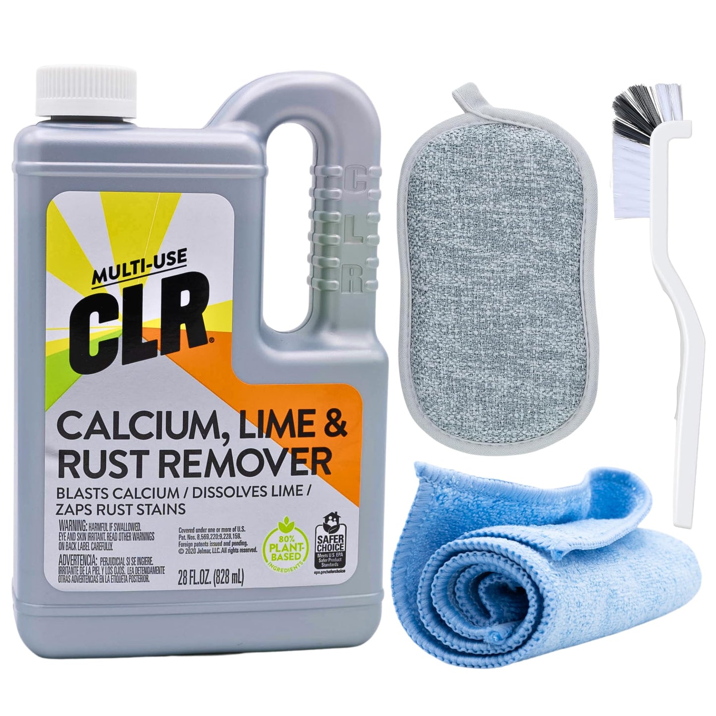 Kit de nettoyage Pantry Delight CLR - Nettoyant anti-calcaire et antirouille avec serviette en microfibre, brosse à joints et tampon de nettoyage double face pour salle de bain, cuisine et toilettes