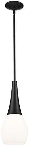 Kichler Deela 1-Light Pendant Light Fixture with Satin Etched Cased Opal Glass in Black, Modern Hanging Ceiling Light for Kitchen Island, Dining Room or Living Room (7" x 17"), 52529BK
