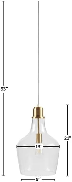 Ink+Ivy Auburn Pendant Kitchen Lighting for Dining Room, Industrial Lights, Hand-Blown Glass Bell Shaped Pendant Light for Kitchen Island, Foyer, Bedroom, 13" Dia x 95.5" H, Gold/Clear