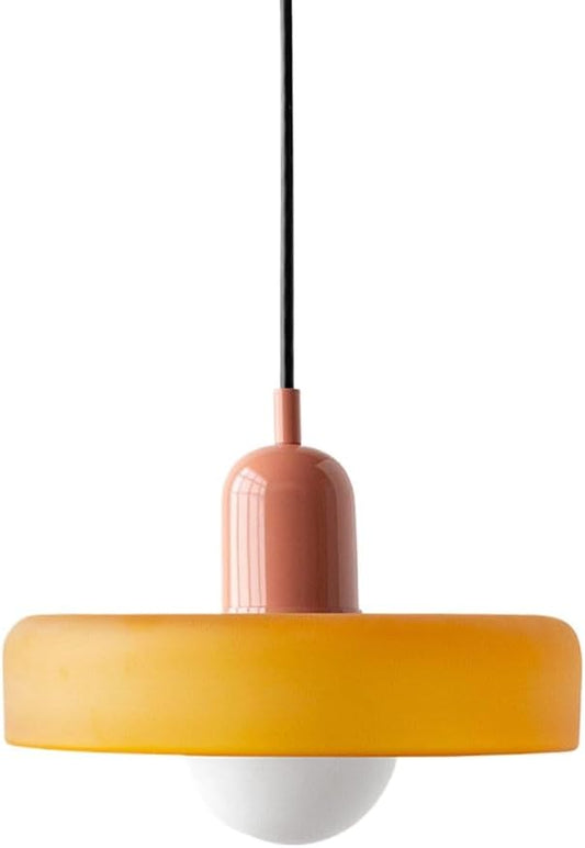 Mid Century Modern Pendant Light Orange Green Glass Hanging Light Nordic Large Single Lamp Vintage Farmhouse Dining Room Chandelier Over Table Kitchen Island Bedroom Hallway Restaurant