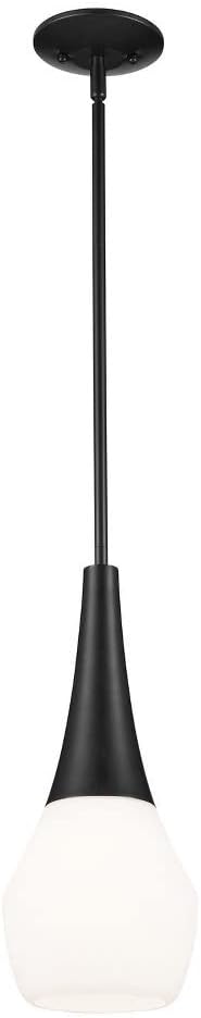 Kichler Deela 1-Light Pendant Light Fixture with Satin Etched Cased Opal Glass in Black, Modern Hanging Ceiling Light for Kitchen Island, Dining Room or Living Room (7" x 17"), 52529BK