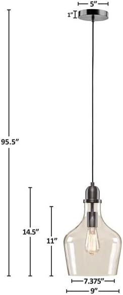 INK+IVY Auburn Pendant Kitchen Lighting for Dining Room, Industrial Lights, Hand-blown Glass Bell Shaped Pendant Light for Kitchen Island, Foyer, Bedroom, 9" Dia x 95.5" H, Bronze/Clear