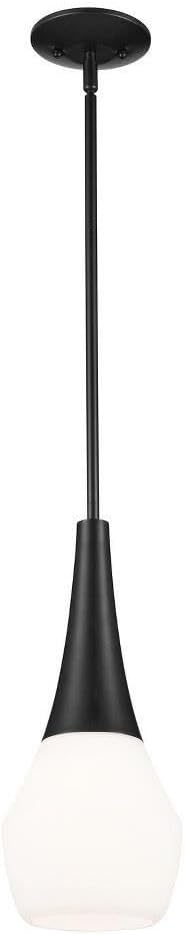 Kichler Deela 1-Light Pendant Light Fixture with Satin Etched Cased Opal Glass in Black, Modern Hanging Ceiling Light for Kitchen Island, Dining Room or Living Room (7" x 17"), 52529BK