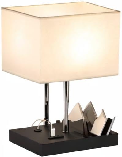Briever USB Table Lamp, Multi-Functional Desk Lamp with 2 AC Outlets, Bedside Lamp with 3 USB Charging Ports and Wooden Phone Stands, Nightstand Lamp for Bedroom, Livingroom, Office, Natural Wood