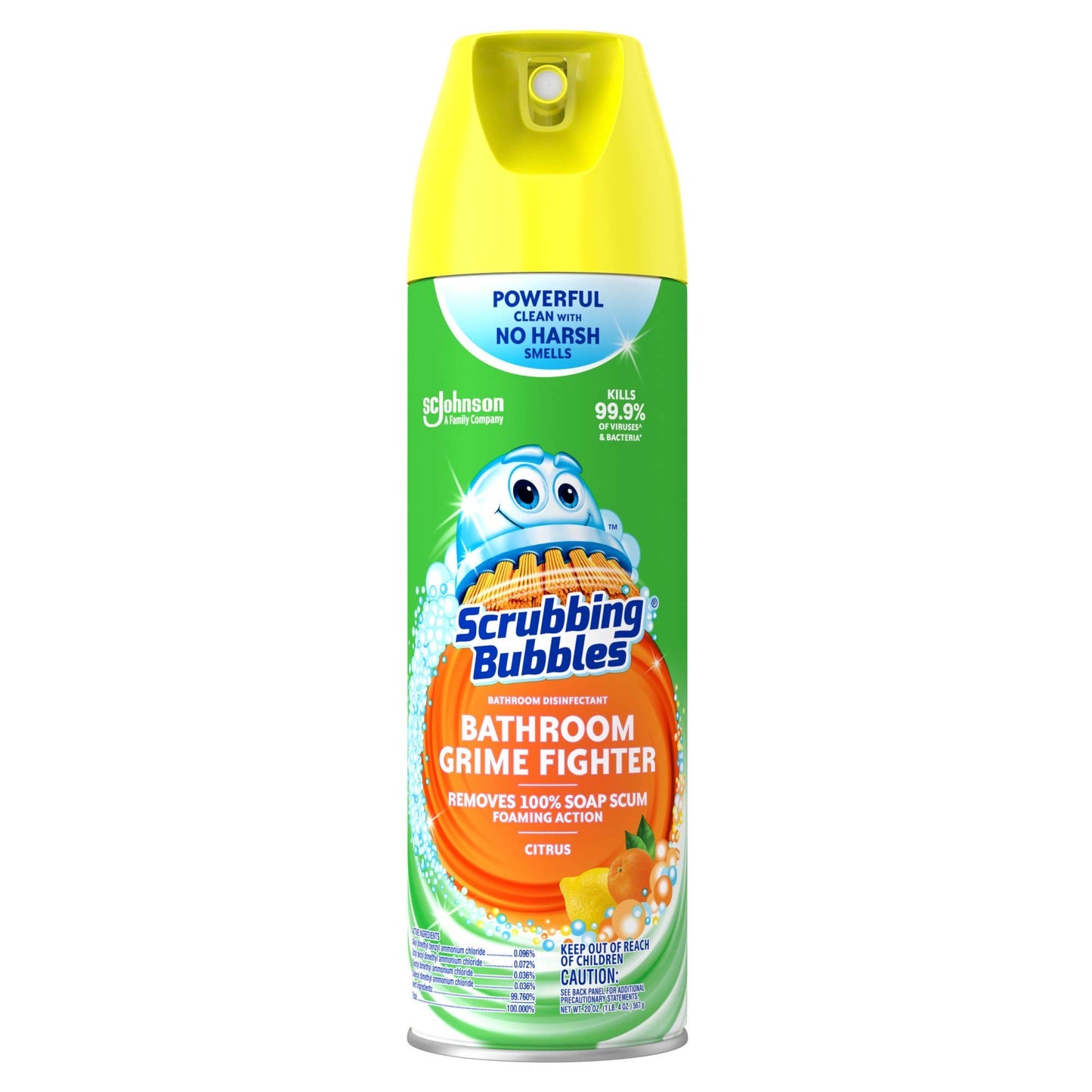 Scrubbing Bubbles Nettoyant et désinfectant pour salle de bain et douche en aérosol, mousse active anti-saleté, parfum agrumes, 567 g (Lot de 6)