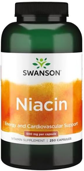 Swanson Niacin (B3) Cardio Health Support Carbohydrate Metabolism 500 Milligrams 250 Capsules