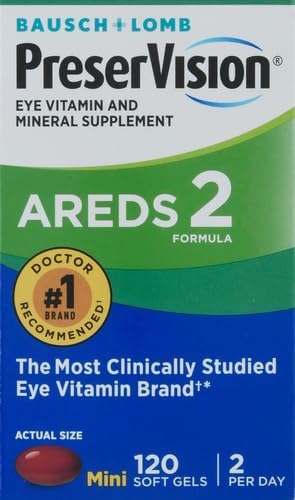 PreserVision AREDS 2 Eye Vitamins, #1 Eye Doctor Recommended Brand, Lutein and Zeaxanthin Supplement with Vitamin C, Vitamin E, Zinc, and Copper, Softgels (Minigels), 120 Count (Pack of 2)