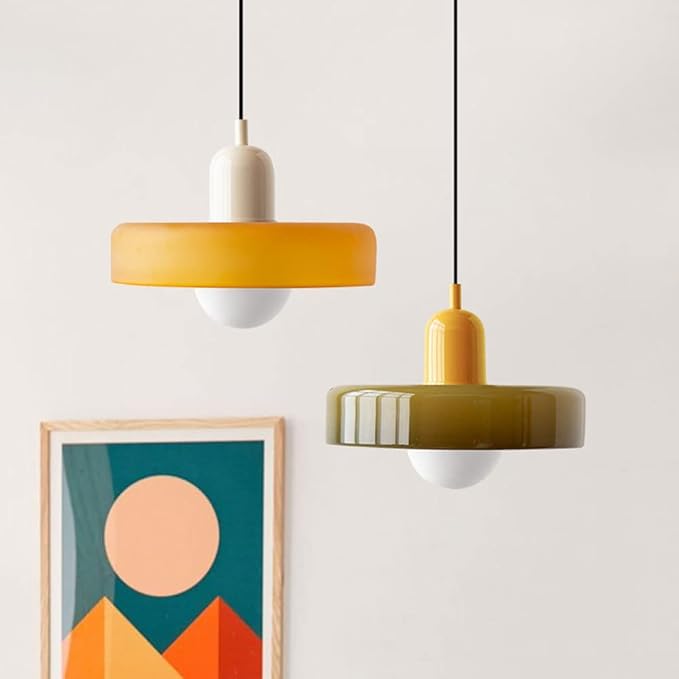 Mid Century Modern Pendant Light Orange Green Glass Hanging Light Nordic Large Single Lamp Vintage Farmhouse Dining Room Chandelier Over Table Kitchen Island Bedroom Hallway Restaurant
