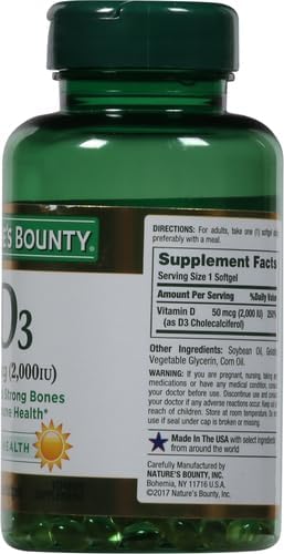Nature's Bounty Vitamine D3 2000 UI|Soutient la santé immunitaire, l'absorption du calcium et la solidité des os|Essentiel pour des os sains|Sans OGM, sans gluten, 350 gélules, 1 dose par jour pour une santé quotidienne (Lot de 2)