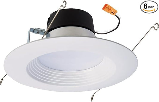 HALO LT 5 in / 6 in LED Recessed Lights Retrofit Can Light Fixtures 6 Pack 3000K Warm White 600 Lumens Wet Location Dimmable Ceiling Downlights with Baffle White Trim
