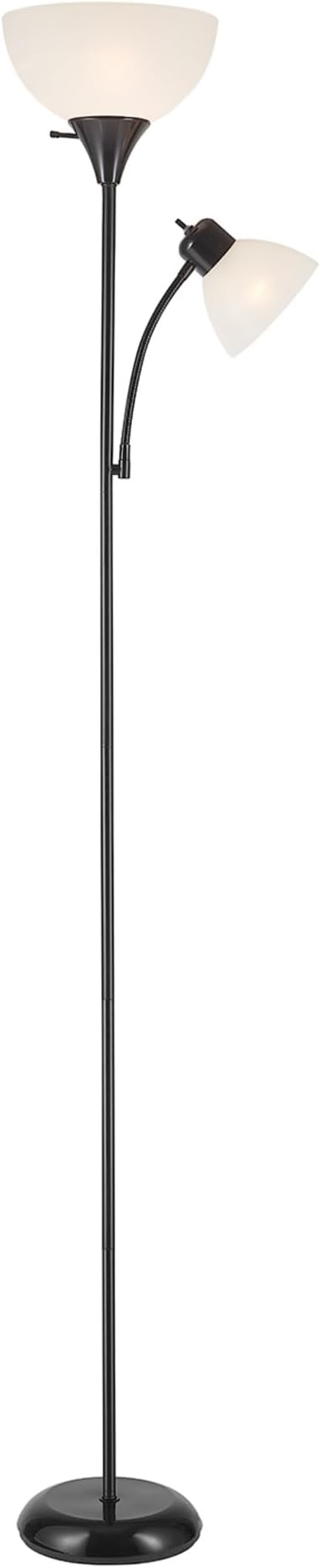 GLOBE Electric 67135 72" Floor Lamp with Adjustable Reading Light, Bright, Easy-to-Assemble Torchiere for Bedroom, Living Room & Office - Space-Saving Slim Design (Pack of 2)