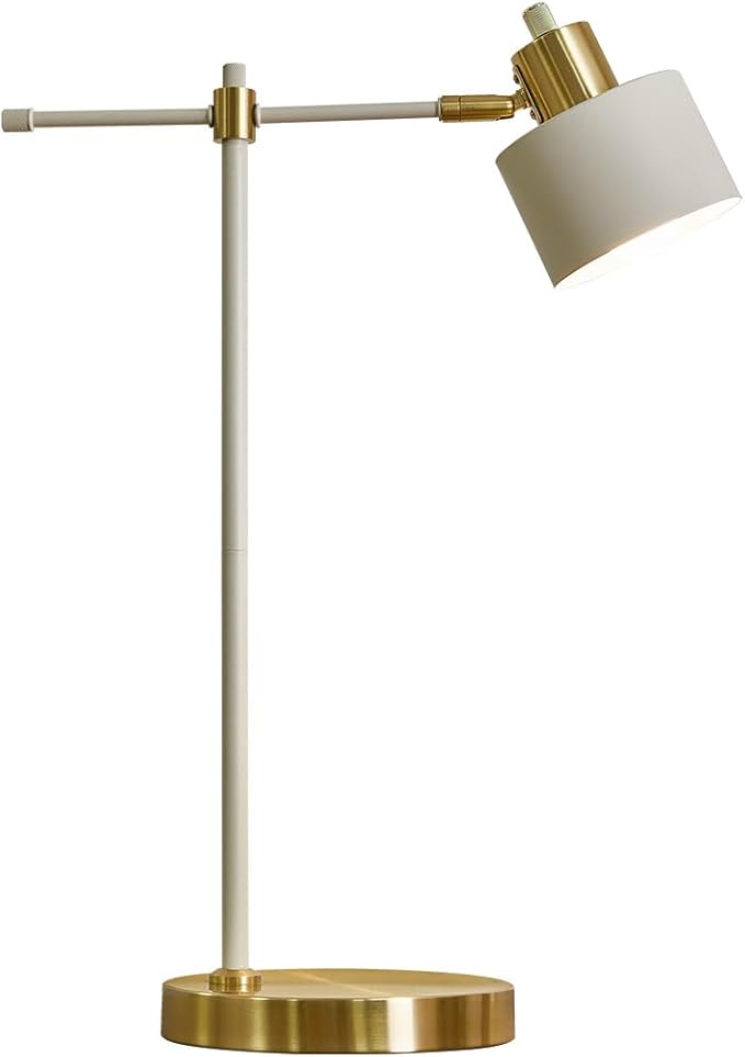 OYEARS 22.2" Modern Desk Lamp, Metal Table Lamp with LED Bulb, Adjustable Reading Lamps for Living Room, Mid Century Task Lamp for Home Office, Industrial Bedside Lamps, Cream and Gold