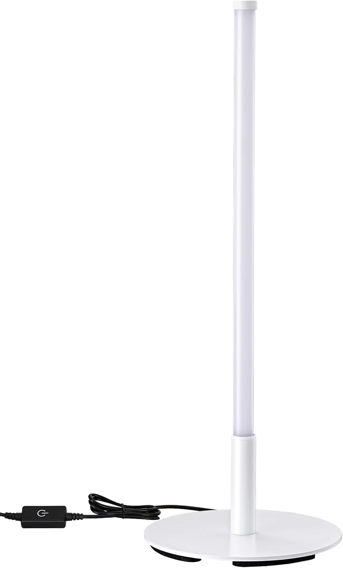 EDISHINE LED Table Lamp, Dimmable Bedside Lamp, 3 Color Temperature, Power Cord Touch Switch Desk Lamp, Upgraded Minimal Nightstand Lamp for Bedroom, Living Room, Gift, Metal Finish, Eye Caring, White