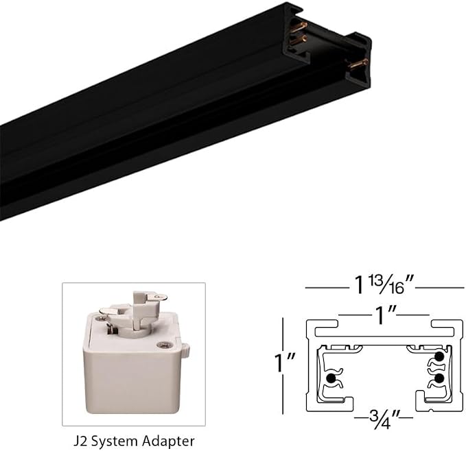 WAC Lighting J Track 2FT Two Circuit Field Cuttable 120V Track for J Style 3-Wire Track Fixtures with 2 Endcaps in Black