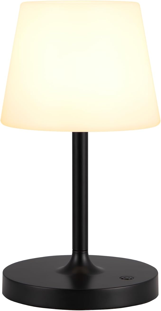 Kakanuo Black Cordless Shower Lamp Waterproof, Rechargeable Cordless Lamp with 4000mAh Battery, Touch Dimmable Table Lamp for Outdoor, Kitchen, Bathroom, Camping, Patio, IP54