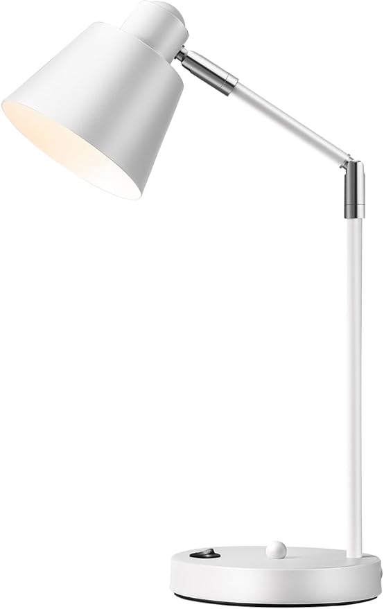 Anxingtools LED Desk Lamp with Dual USB Charging Ports, 100% Metal, 270° Swivel Arms, Soft White Light (3000K), Bedside Reading Lamp, Home Office Lamp(White)
