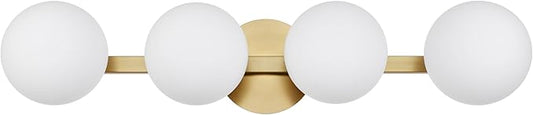 Gold Bathroom Vanity Light Fixtures, Modern 4 Lights Aged Brass Globe Wall Sconce Lighting, Porch Wall Mount Light Fixture for Bathroom, Mirror Cabinets Hallway Stairs (Aged Brass, 4-Light)