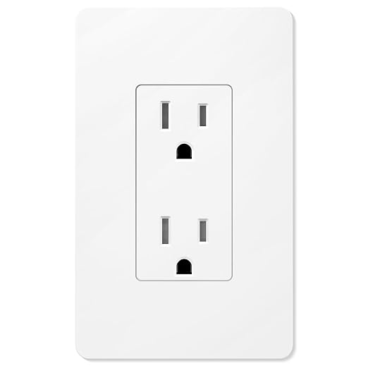 Amico Wall Outlet, UL Listed, Tamper Resistant Standard Electrical Outlet, Decorator Receptacle, Suitable for Home and Business, 125V/1875W, White, 15 Amp - Screwless Wall Plate, 1 Pack