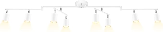 BoostArea LED 8 Light Track Lighting Kit, White 8 Way Ceiling Spot Lighting, Flexibly Rotatable Light Head for Kitchen, Living Room, Bedroom, GU10 Bulb Not Included