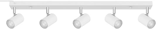 Plug in Track Lighting, LED Track Light Kit, White 5-Light Large Track Lights for Kitchen, 15 FT Cord,30" Large Ceiling Spotlight, Rotatable Wall Mount Light Head for Bedroom Hallway Living Room
