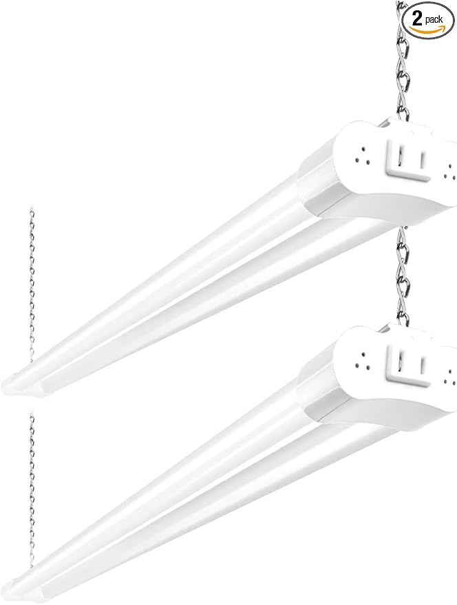 hykolity 2 Pack 4FT Linkable LED Shop Light for Garage, 4400lm, 4FT 42W Utility Light Fixture, 5000K Daylight LED Workbench Light with Plug, Hanging or Surface Mount, White - ETL