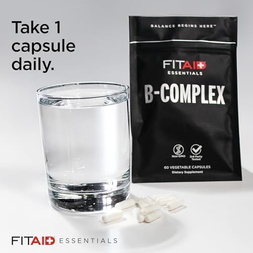 FITAID Gélules de complexe B, Vitamines B méthylées (B1, B2, B3, B6, B12, Folate, Biotine) pour l'haltérophilie, la course, le cyclisme, l'énergie, le métabolisme, Approvisionnement de 2 mois, 60 capsules végétales