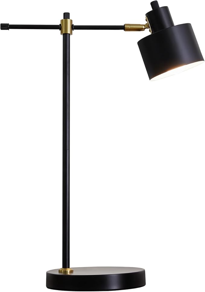 OYEARS 22.2" Modern Desk Lamp, Metal Table Lamp with LED Bulb, Adjustable Reading Lamps for Living Room, Mid Century Task Lamp for Home Office, Industrial Bedside Lamps with Solid Base,Black