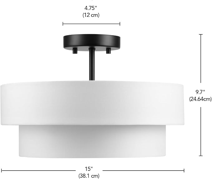 Globe Electric 66000138 2-Light Semi-Flush Mount Ceiling Light, Matte Black, 2-Tier, White Linen Shade, Home Improvement, Dining Room, Kitchen