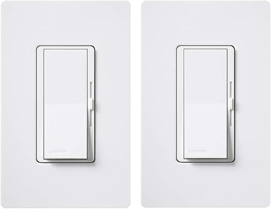 Lutron Diva LED+ Dimmer Light Switch for Dimmable LED, Halogen, and Incandescent Bulbs, 150 Watt, Single-Pole or 3-Way, DVWCL-153PH-2-WH, White (2-Pack) with Wallplate