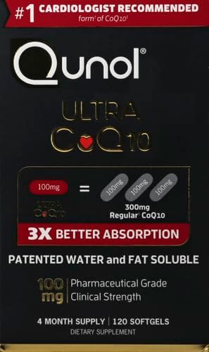 Qunol Ultra CoQ10 100mg, 3x Better Absorption, Patented Water and Fat Soluble Natural Supplement Form of Coenzyme Q10, Antioxidant for Heart Health, 120 Count Softgels