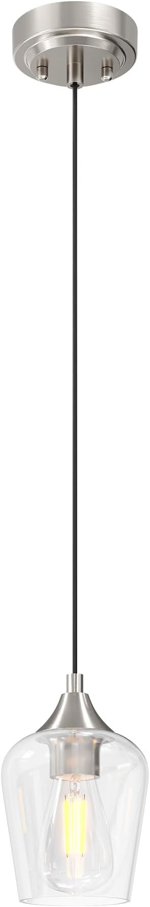 VONLUCE Pendant Lights Kitchen Island, Brushed Nickel Pendant Lighting for Kitchen Island with Hanging Cord for Bedroom & Hallway, Kitchen Island Lighting with Clear Glass Shade
