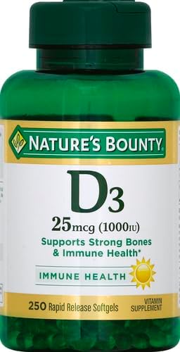 Nature's Bounty Vitamine D3 1000 UI, Soutien immunitaire, Aide à maintenir des os sains, 250 gélules à libération rapide (Lot de 3)