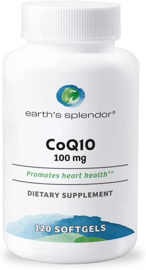 Supplément de CoQ10 Earth's Splendor, 120 gélules, 100 mg de Coenzyme Q10, approvisionnement de 4 mois