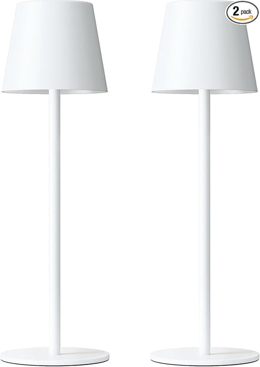 Kakanuo White Cordless Table Lamp Rechargeable - 2 Pack 5000mAH Battery Operated Lamp for Table, 3 Color Stepless Dimming Wireless Lamp for Kitchen Counter, Touch Control