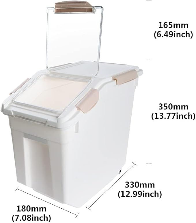 2Pack Airtight Flour Storage Container 25 lb Rice Storage Container with Wheels Seal Locking Lid, Dog Food Containers with Measuring Cup& Scoop for Flour, Rice, Grain, (Pink)