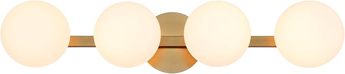 Gold Bathroom Vanity Light Fixtures, Modern 4 Lights Aged Brass Globe Wall Sconce Lighting, Porch Wall Mount Light Fixture for Bathroom, Mirror Cabinets Hallway Stairs (Aged Brass, 4-Light)