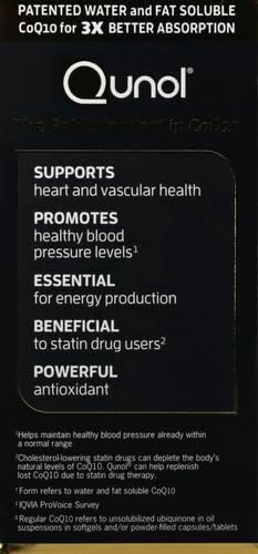 Qunol Ultra CoQ10 100mg, 3x Better Absorption, Patented Water and Fat Soluble Natural Supplement Form of Coenzyme Q10, Antioxidant for Heart Health, 120 Count Softgels