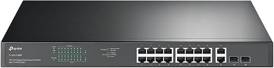 TP-Link TL-SG1218MP 16 Port Gigabit PoE Switch 16 PoE+ Ports @250W, w/ 2 Uplink Gigabit Ports + 2 Combo SFP Slots Plug & Play Sturdy Metal Rack-mountable