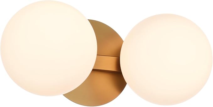 Gold Bathroom Vanity Light Fixtures, Modern 2 Lights Aged Brass Globe Wall Sconce Lighting, Porch Wall Mount Light Fixture for Bathroom, Mirror Cabinets Hallway Stairs