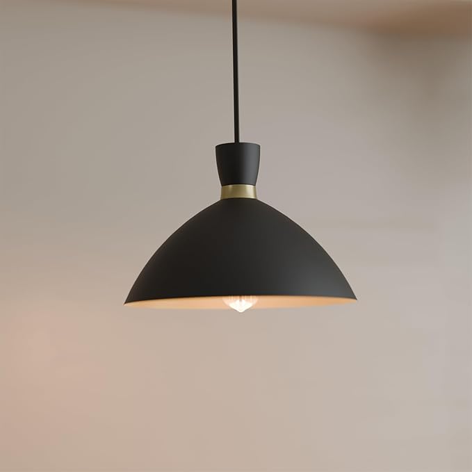 Globe Electric 1-Light Plug-in Pendant Light, Matte Black Shade with Brass Interior, in-Line Switch, Modern Kitchen Island or Living Room Lighting