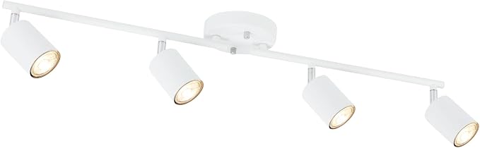 BoostArea LED 4 Light Track Lighting Kit, White 4 Way Ceiling Spot Lighting, Flexibly Rotatable Light Head for Kitchen, Living Room, Bedroom, Bulb Not Included