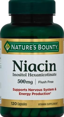 Nature's Bounty Niacine 500 mg sans rougeurs, soutien de l'énergie cellulaire, soutient la santé du système nerveux, 120 gélules (lot de 3)