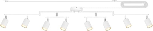 Plug in Track Lighting LED, Track Lighting Fixtures Ceiling, White 8-Light Kitchen Light Kit, Plug in Wall Light with 14.8ft Power Cord, Rotatable Ceiling Spotlight for Bedroom(GU10 Socket, NO Bulb)