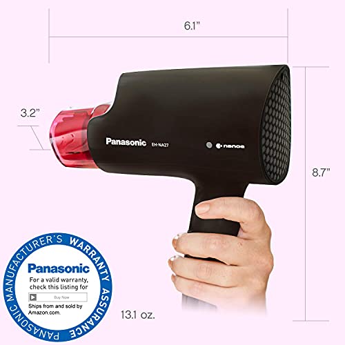 Panasonic nanoe Compact Hair Dryer for Healthy-Looking Hair, 1400W Portable, Folding Handling and Quickdry Nozzle for Fast Drying – EH-NA27-K (Black/Pink)