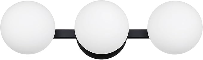 Black Bathroom Vanity Light Fixtures, Modern 3 Lights Globe Wall Sconce Lighting, Porch Wall Mount Light Fixture for Bathroom, Mirror Cabinets Hallway Stairs (Matte Black, 3-Light)