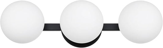 Black Bathroom Vanity Light Fixtures, Modern 3 Lights Globe Wall Sconce Lighting, Porch Wall Mount Light Fixture for Bathroom, Mirror Cabinets Hallway Stairs (Matte Black, 3-Light)